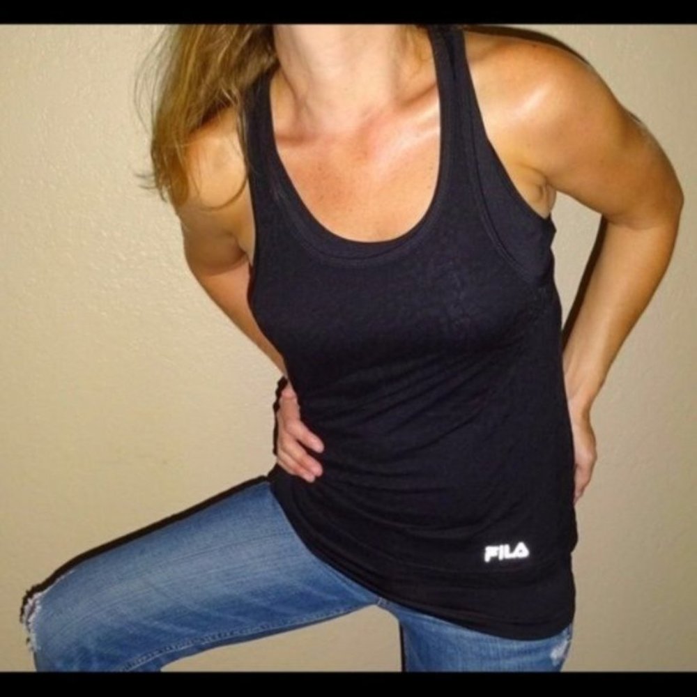 FILA womens tank top shirt fitness tee black racerback cheetah mesh XS